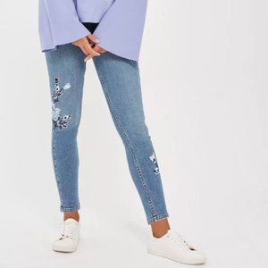Topshop Moto Jamie Crop Embroidered Jeans Size 32